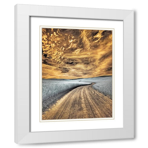 USA-Washington State-Palouse region-winding backcountry road through wheat fields White Modern Wood Framed Art Print with Double Matting by Eggers, Terry