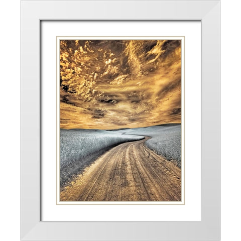 USA-Washington State-Palouse region-winding backcountry road through wheat fields White Modern Wood Framed Art Print with Double Matting by Eggers, Terry