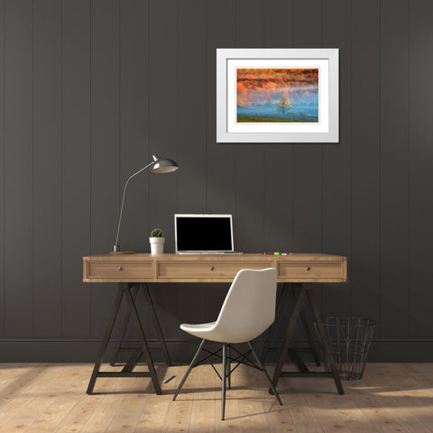 WV, Davis Mist and forest in autumn color White Modern Wood Framed Art Print with Double Matting by OBrien, Jay
