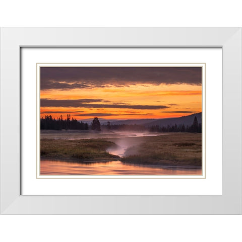 Madison River at sunrise-Yellowstone National Park-Wyoming White Modern Wood Framed Art Print with Double Matting by Jones, Adam