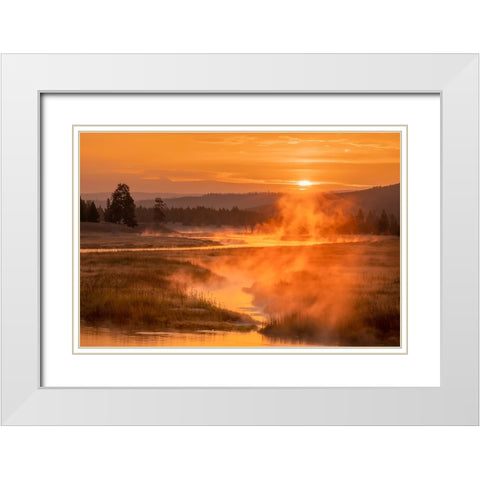 Madison River at sunrise-Yellowstone National Park-Wyoming White Modern Wood Framed Art Print with Double Matting by Jones, Adam