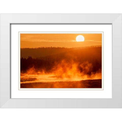 Madison River at sunrise-Yellowstone National Park-Wyoming White Modern Wood Framed Art Print with Double Matting by Jones, Adam