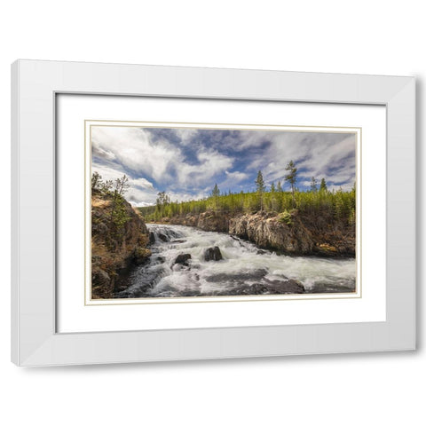 Cascading Firehole River and clouds-Yellowstone National Park-Wyoming White Modern Wood Framed Art Print with Double Matting by Jones, Adam