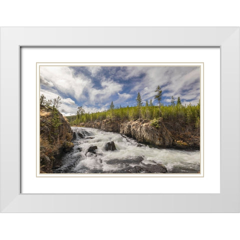Cascading Firehole River and clouds-Yellowstone National Park-Wyoming White Modern Wood Framed Art Print with Double Matting by Jones, Adam