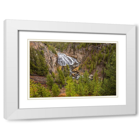 Gibbon Falls-Yellowstone National Park-Wyoming White Modern Wood Framed Art Print with Double Matting by Jones, Adam