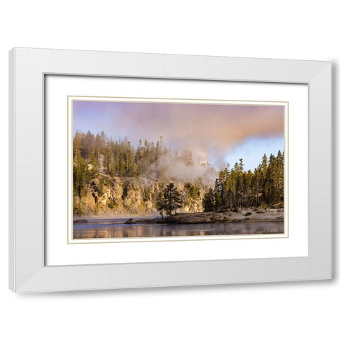 Morning mist on Yellowstone River-Yellowstone National Park-Wyoming White Modern Wood Framed Art Print with Double Matting by Jones, Adam