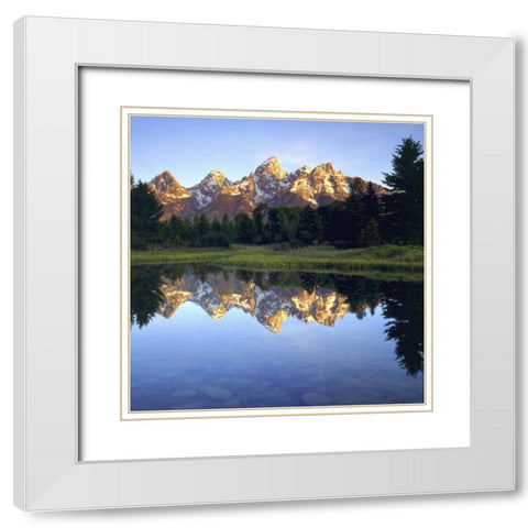 WY, Grand Tetons reflect in the Snake River White Modern Wood Framed Art Print with Double Matting by Talbot Frank, Christopher
