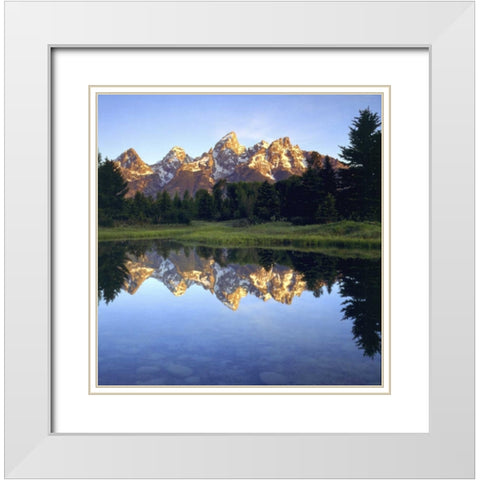 WY, Grand Tetons reflect in the Snake River White Modern Wood Framed Art Print with Double Matting by Talbot Frank, Christopher