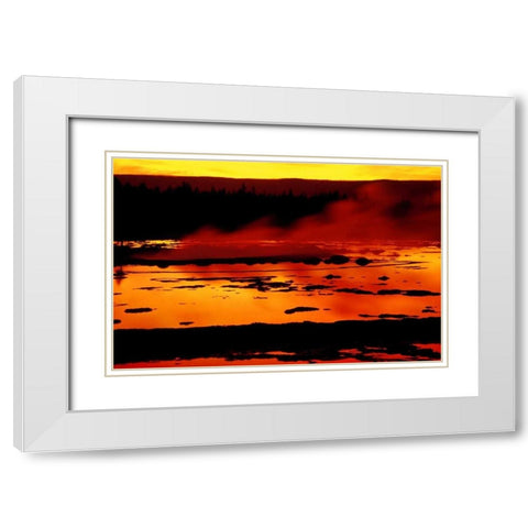 WY, Yellowstone Vapor flows from Grand Geyser White Modern Wood Framed Art Print with Double Matting by Ross, Nancy , Steve