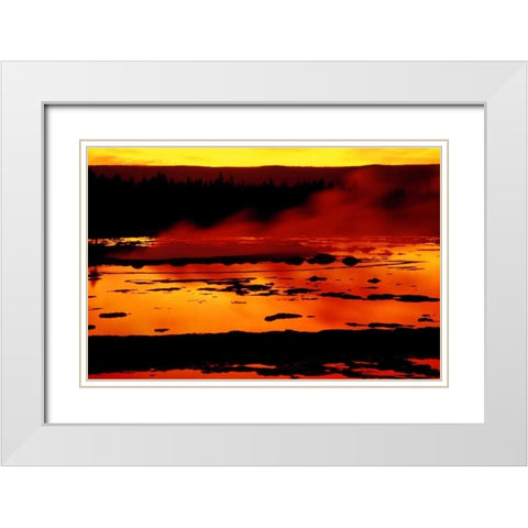 WY, Yellowstone Vapor flows from Grand Geyser White Modern Wood Framed Art Print with Double Matting by Ross, Nancy , Steve