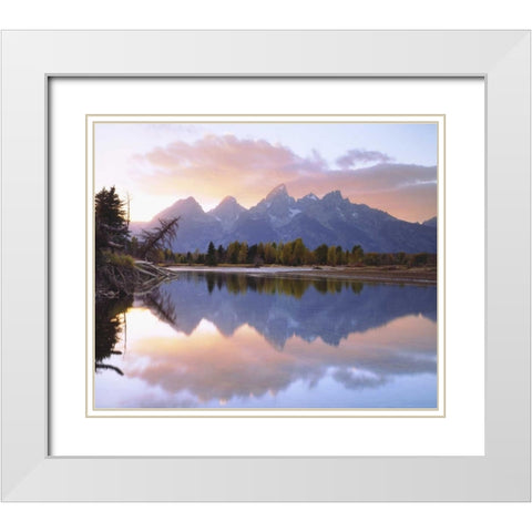 WY, Grand Tetons reflecting in the Snake River White Modern Wood Framed Art Print with Double Matting by Talbot Frank, Christopher