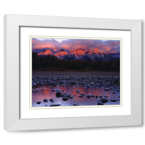 WY, Grand Tetons and the Snake River at sunrise White Modern Wood Framed Art Print with Double Matting by Talbot Frank, Christopher