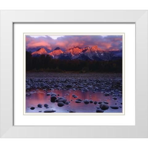 WY, Grand Tetons and the Snake River at sunrise White Modern Wood Framed Art Print with Double Matting by Talbot Frank, Christopher