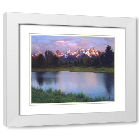 WY, Grand Tetons and the Snake River at sunrise White Modern Wood Framed Art Print with Double Matting by Talbot Frank, Christopher