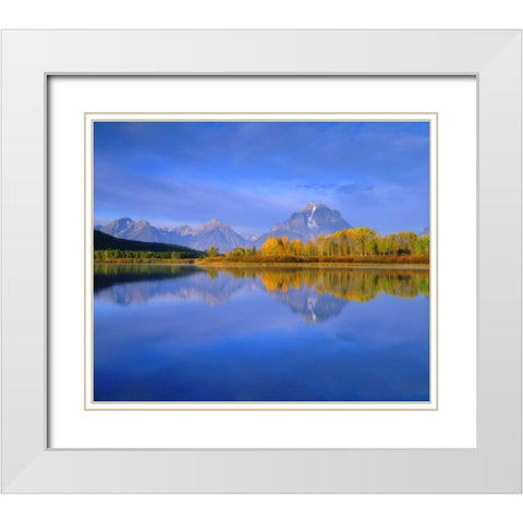 WY, Grand Tetons Grand Tetons reflecting autumn White Modern Wood Framed Art Print with Double Matting by Talbot Frank, Christopher