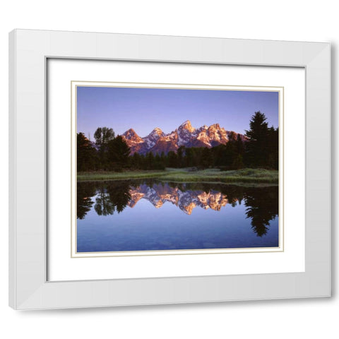 Wyoming Grand Tetons reflect in the Snake River White Modern Wood Framed Art Print with Double Matting by Talbot Frank, Christopher