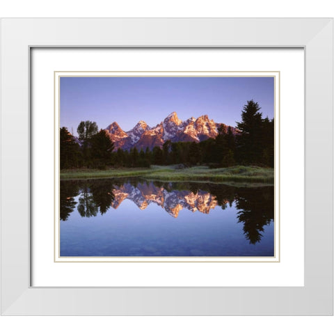 Wyoming Grand Tetons reflect in the Snake River White Modern Wood Framed Art Print with Double Matting by Talbot Frank, Christopher