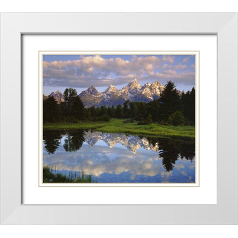 Wyoming Grand Tetons reflect in the Snake River White Modern Wood Framed Art Print with Double Matting by Talbot Frank, Christopher