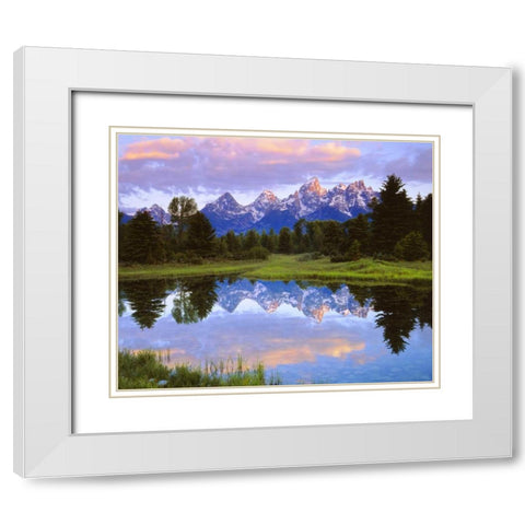 Wyoming Grand Tetons reflect in the Snake River White Modern Wood Framed Art Print with Double Matting by Talbot Frank, Christopher