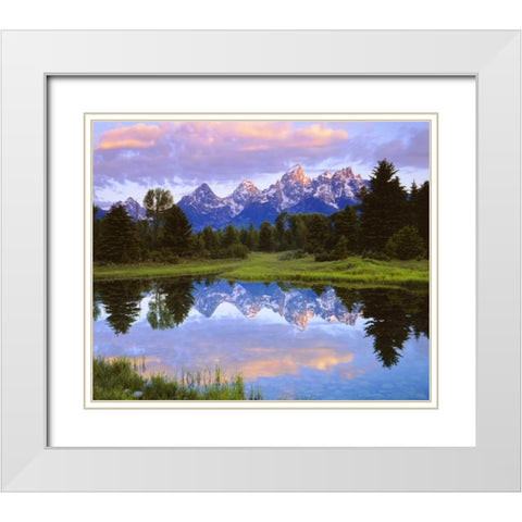 Wyoming Grand Tetons reflect in the Snake River White Modern Wood Framed Art Print with Double Matting by Talbot Frank, Christopher