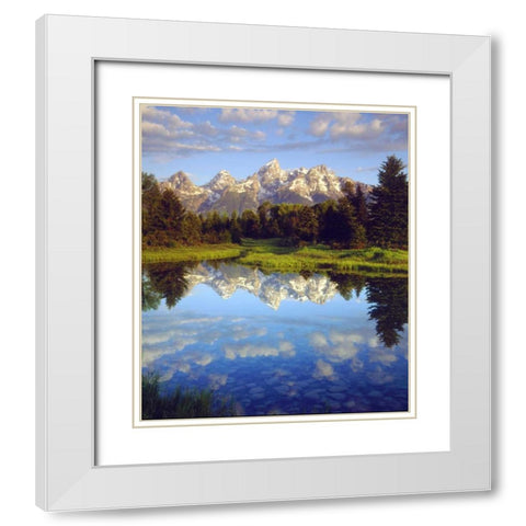 Wyoming Grand Tetons reflect in the Snake River White Modern Wood Framed Art Print with Double Matting by Talbot Frank, Christopher