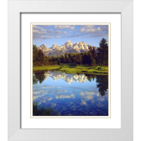 Wyoming Grand Tetons reflect in the Snake River White Modern Wood Framed Art Print with Double Matting by Talbot Frank, Christopher