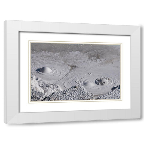 USA-Wyoming-Yellowstone National Park-Atrists Paintpots-Boiling hot mud pots White Modern Wood Framed Art Print with Double Matting by Hopkins, Cindy Miller