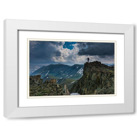 Male climber on ridge-Absaroka Mountains near Cody and Meeteetse-Wyoming-Washakie Wilderness White Modern Wood Framed Art Print with Double Matting by Garber, Howie