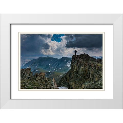Male climber on ridge-Absaroka Mountains near Cody and Meeteetse-Wyoming-Washakie Wilderness White Modern Wood Framed Art Print with Double Matting by Garber, Howie
