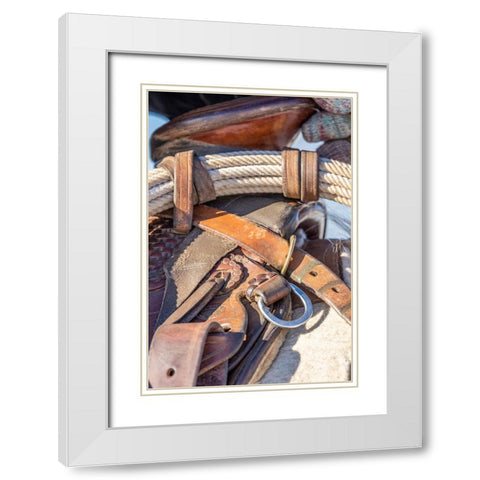 USA- Wyoming. Hideout Horse Ranch- saddle detail. White Modern Wood Framed Art Print with Double Matting by Looney, Hollice