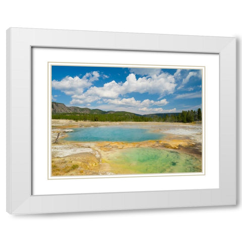 Wyoming- Yellowstone National Park. Black Opal Spring- Upper Geyser Basin White Modern Wood Framed Art Print with Double Matting by Wild, Jamie and Judy