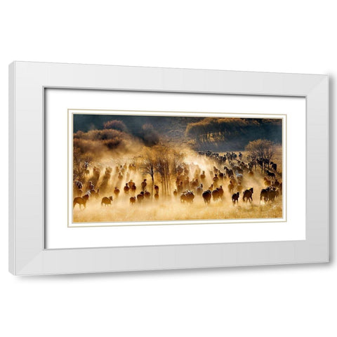 Horses White Modern Wood Framed Art Print with Double Matting by Zhu, Hua