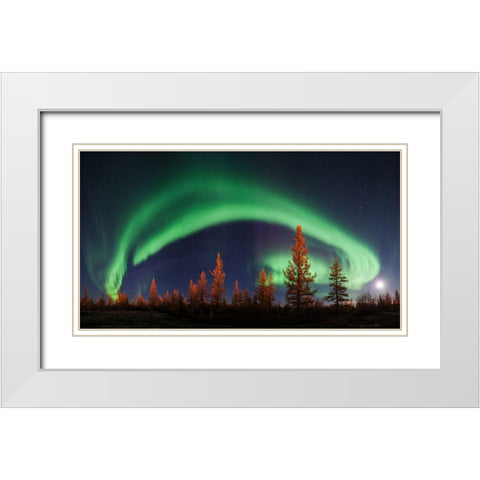 Northern Lights White Modern Wood Framed Art Print with Double Matting by Snegirev, Andrey