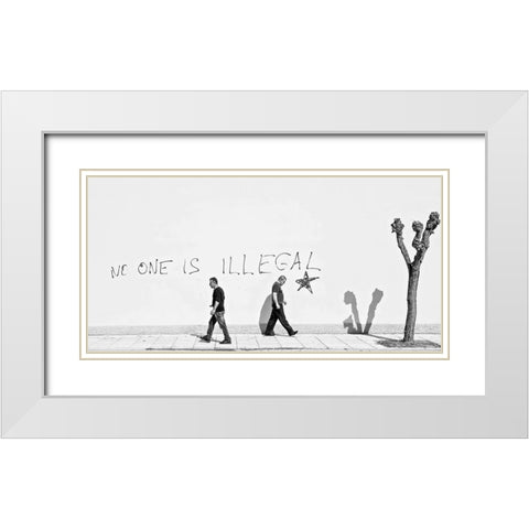 No One Is Illegal White Modern Wood Framed Art Print with Double Matting by Sander, Martin