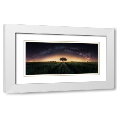Milky Way Over Lonely Tree White Modern Wood Framed Art Print with Double Matting by Ferrero, Ivan