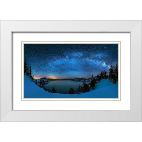 Starry Night Over The Crater Lake White Modern Wood Framed Art Print with Double Matting by Zhu, Hua