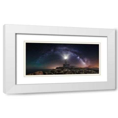Lighthouse And Milky Way White Modern Wood Framed Art Print with Double Matting by F. Turienzo, Carlos