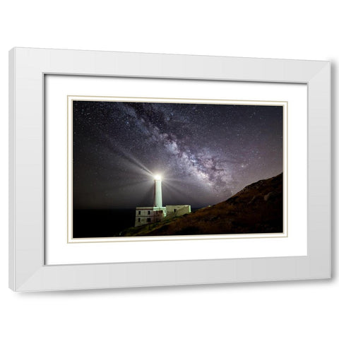 The Lighthouse And The Milky Way White Modern Wood Framed Art Print with Double Matting by Chiriaco, Luigi