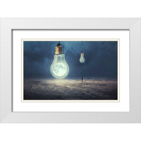 Moon Lamp White Modern Wood Framed Art Print with Double Matting by Almawash, Sulaiman