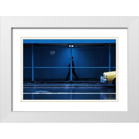 Yellow Car-From The Series Qnew York Bluesq White Modern Wood Framed Art Print with Double Matting by Matthes, Dieter