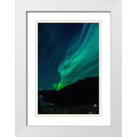Northern Lights In October White Modern Wood Framed Art Print with Double Matting by Caroline Stroksnes, Mette