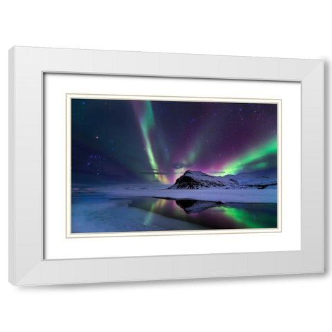 Northern Lights Reflection White Modern Wood Framed Art Print with Double Matting by Auf Dem, Andrea