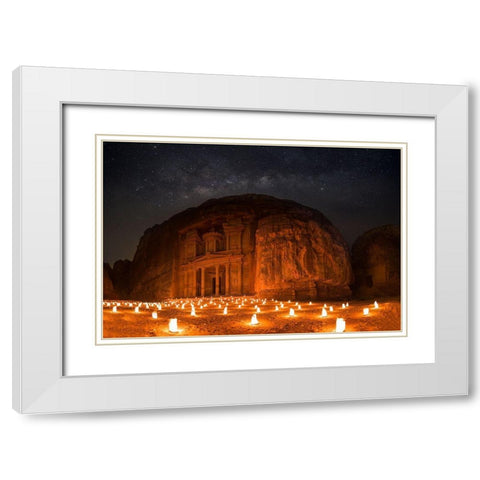 Petra By Night White Modern Wood Framed Art Print with Double Matting by Jamal, Khalid