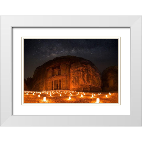 Petra By Night White Modern Wood Framed Art Print with Double Matting by Jamal, Khalid