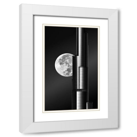 Super Moon Burjkhalifa White Modern Wood Framed Art Print with Double Matting by Anjum, Zohaib