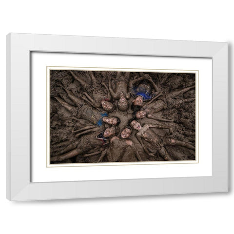 Happy Childrens White Modern Wood Framed Art Print with Double Matting by Saputra, Daniel