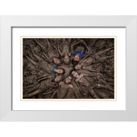 Happy Childrens White Modern Wood Framed Art Print with Double Matting by Saputra, Daniel