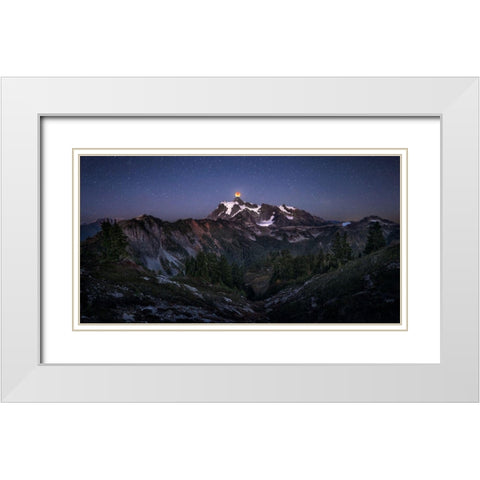 Blood Moon Over Mt. Shuksan White Modern Wood Framed Art Print with Double Matting by Zhang, Joshua
