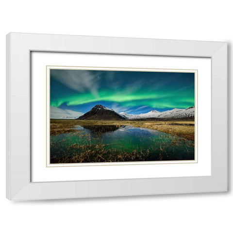 The Green Dancer White Modern Wood Framed Art Print with Double Matting by Moreno, Miguel