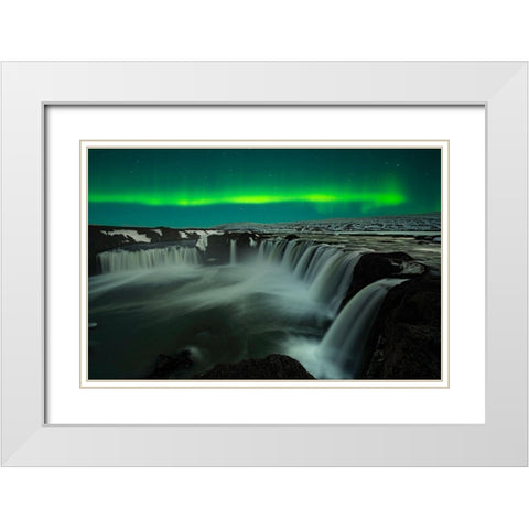 Godafoss White Modern Wood Framed Art Print with Double Matting by Zhu, Jingshu